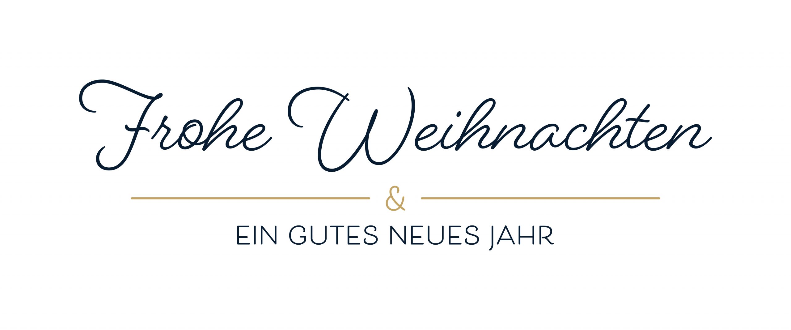 „Frohe Weihnachten“ – Schriftzug in Blau/ Gold